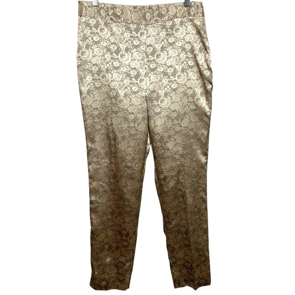 Talbots Heritage Side Zip Dress Pants Floral Lace Gold Ankle Metallic Size 6